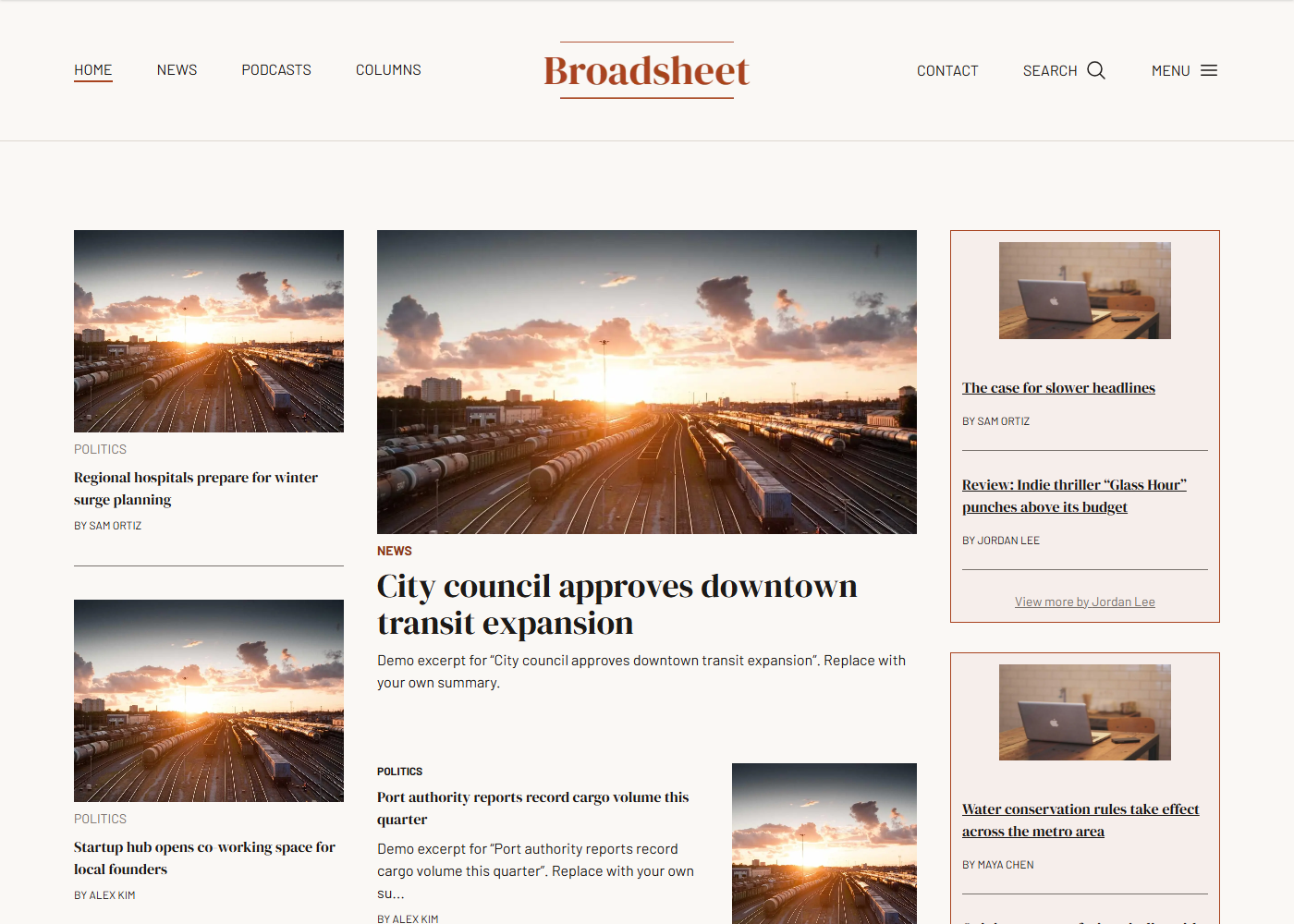 Homepage — hero story, latest articles, and sidebar picks