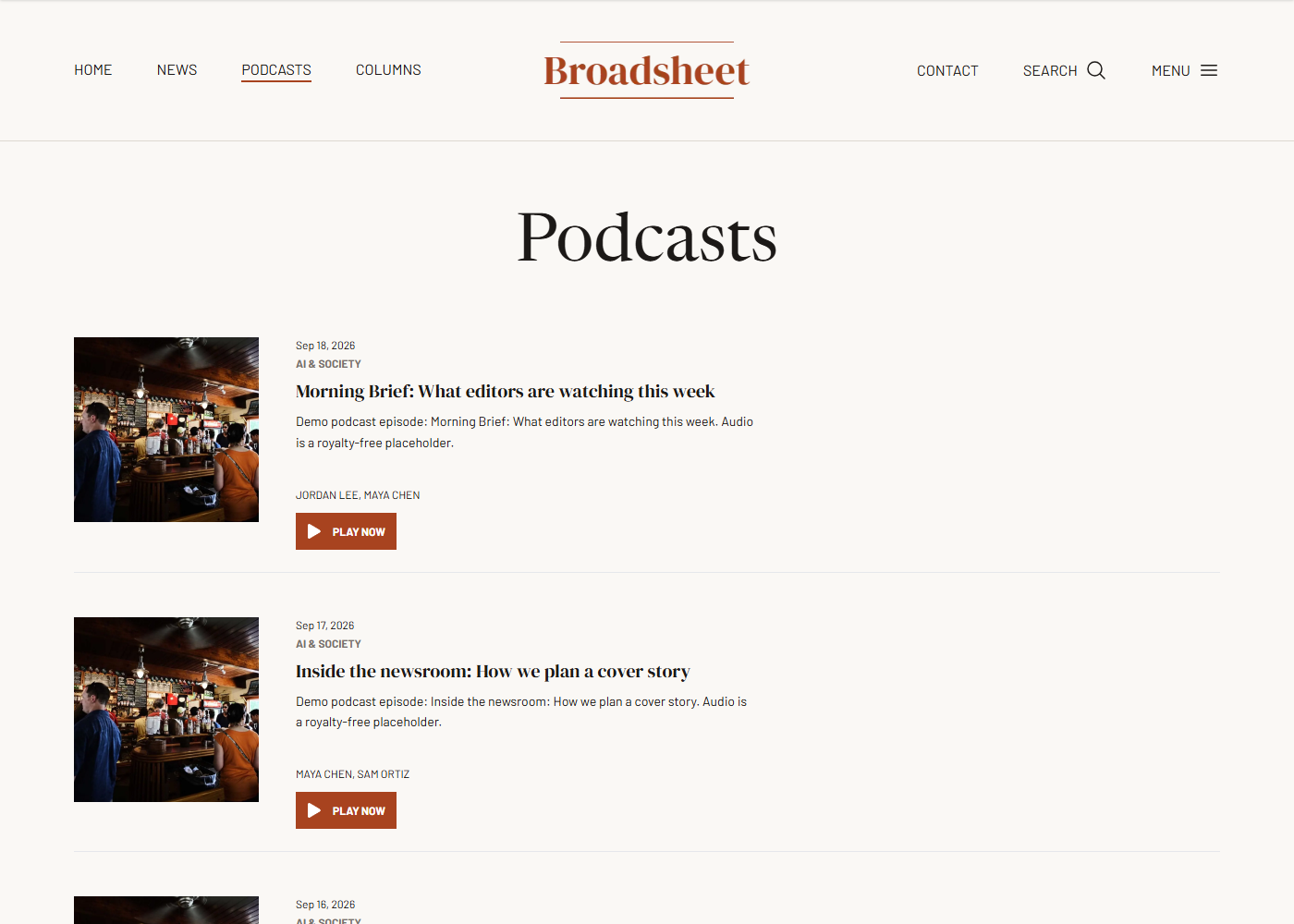 Podcast episodes with a custom audio/video player